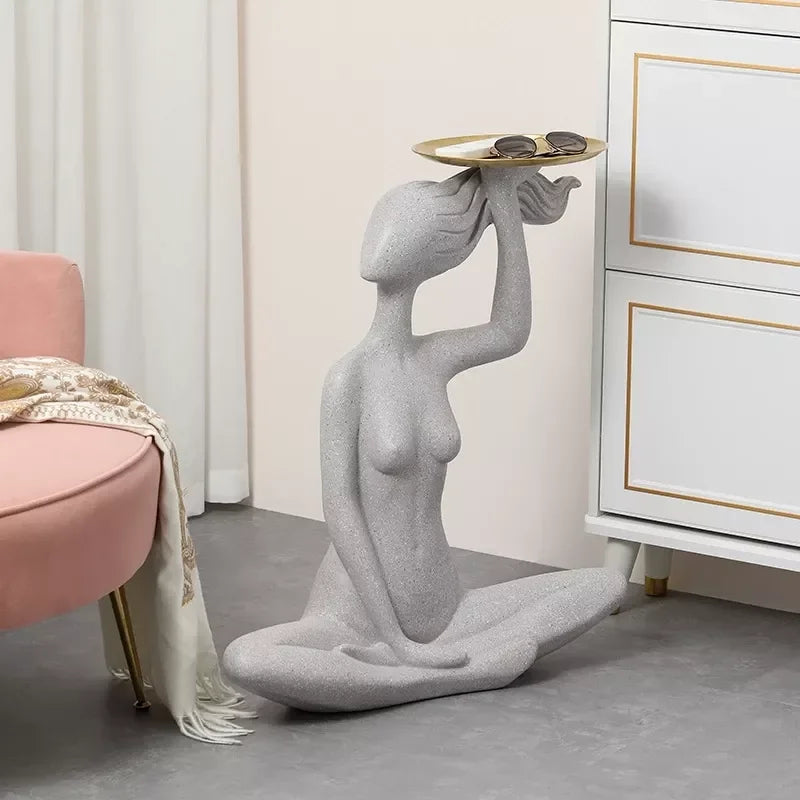 Nordic Woman Tray Sculpture – Artistic Home Decor Accent