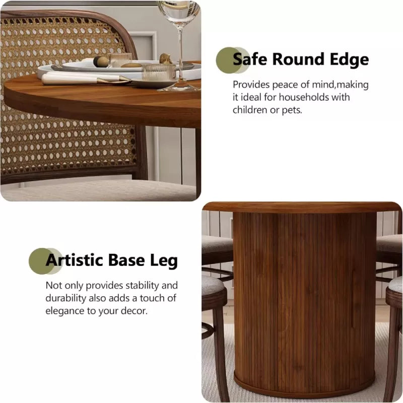 Round Dining Table with 2-Layer Storage Shelf and Wood Slide Door - DSARD
