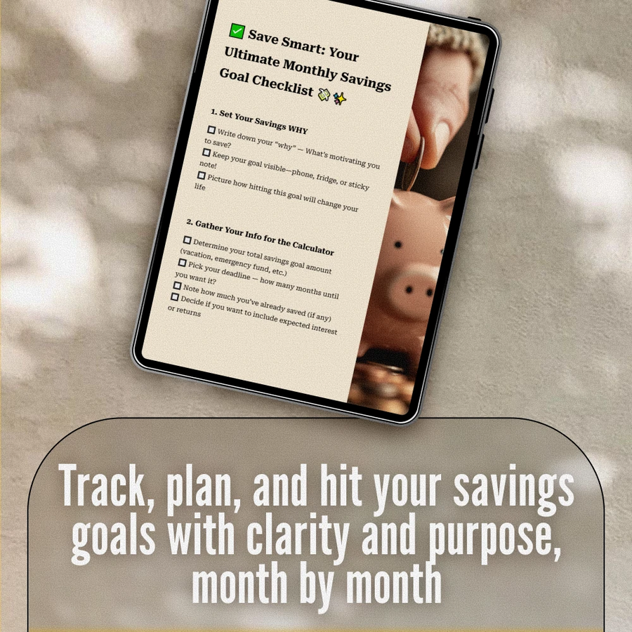 Save Smart: Your Ultimate Monthly Savings Goal Checklist | Digital Budget Planner | How Much to Save a Month Calculator Printable