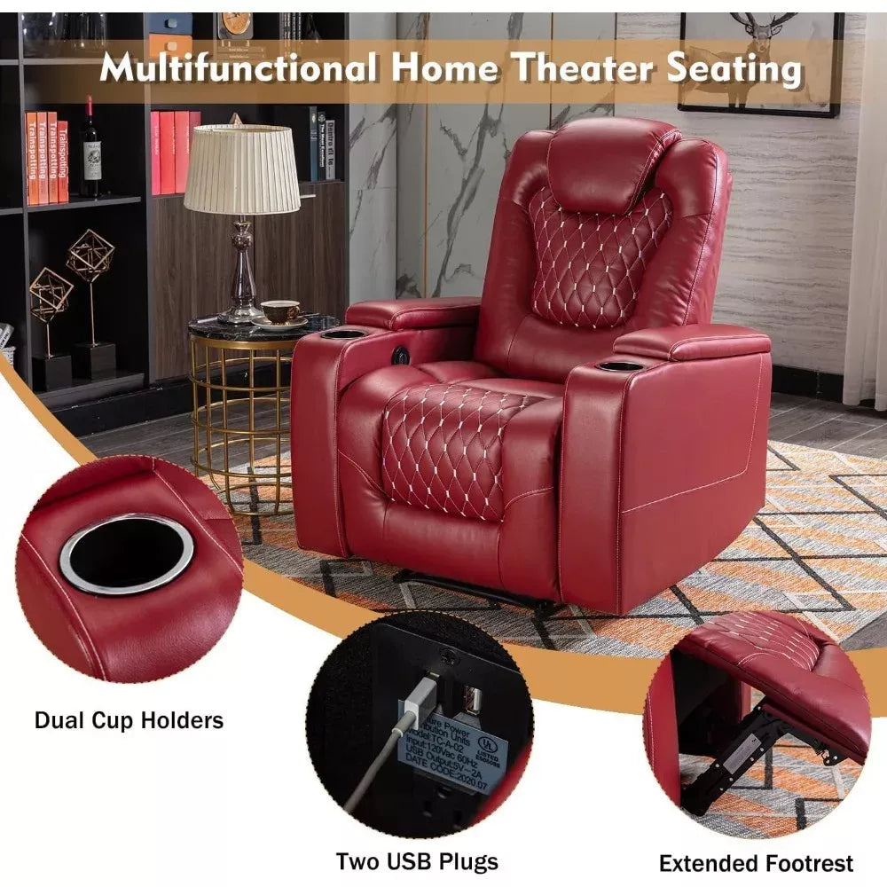 Overstuffed Power Recliner Chair with USB Ports & Cup Holders for Home Theater - DSARD