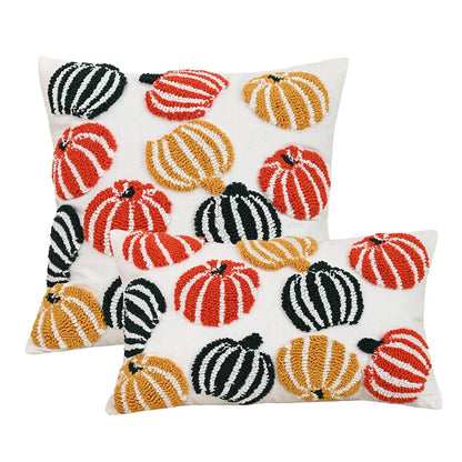 Retro Embroidered Pumpkin Maple Leaf Cushion Cover – Fall Inspired Pillowcase