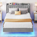 Queen LED Floating Bed Frame with USB & USB-C Charging Ports
