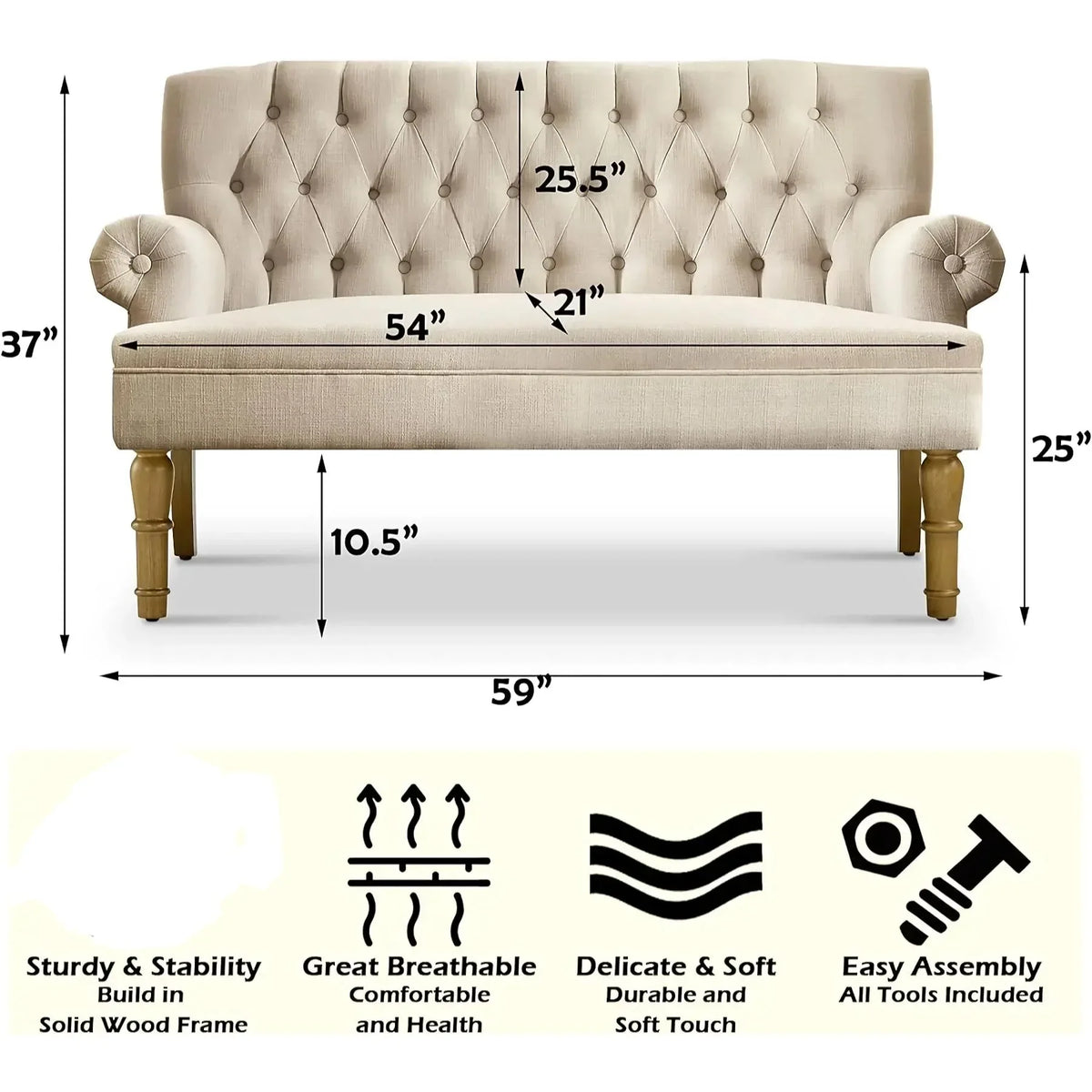 Elegant Warm Beige Two-Seater Sofa - DSARD - DSARD
