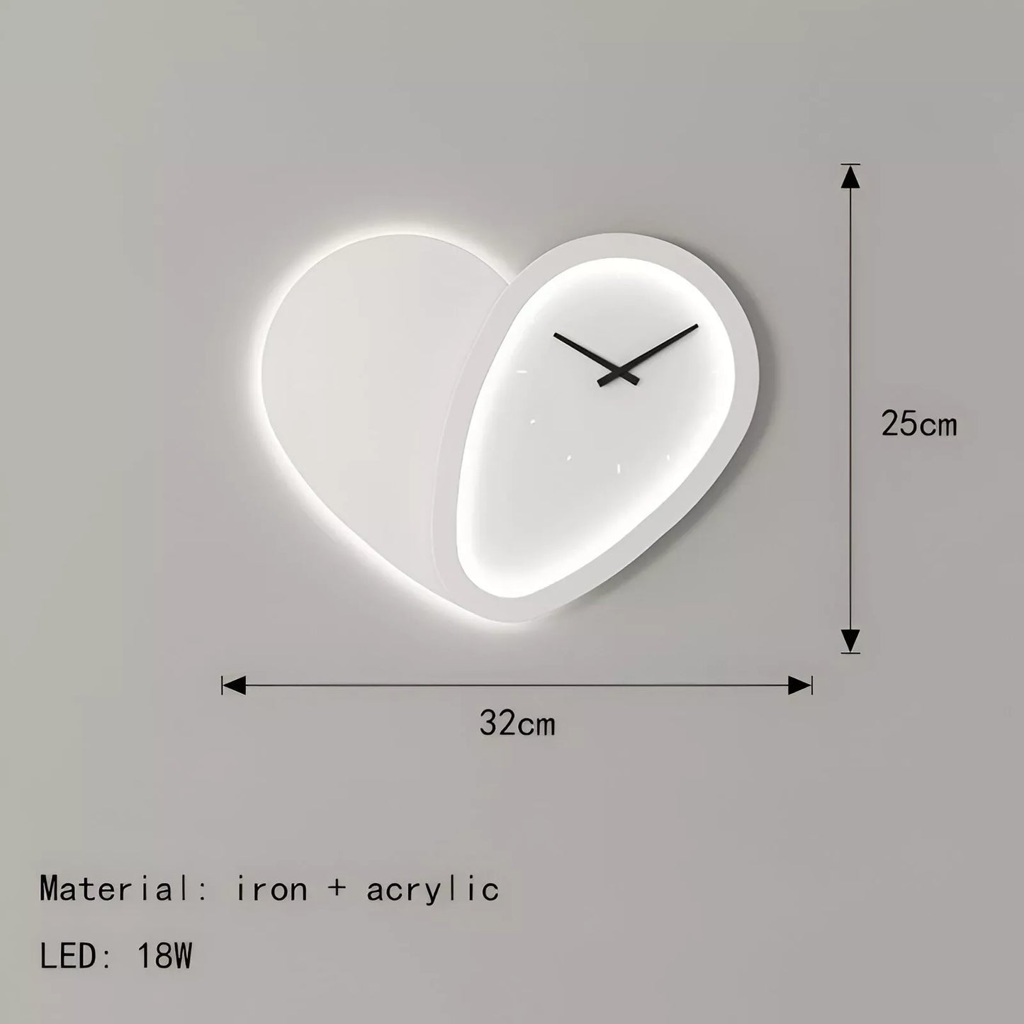 Love-Shaped Wall Lamp with Clock