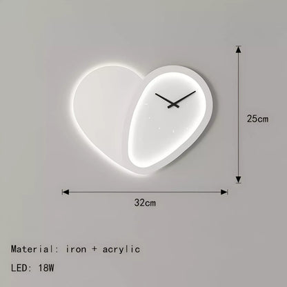 Love-Shaped Wall Lamp with Clock