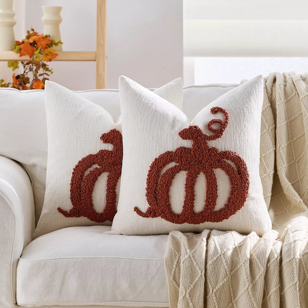 45x45cm Chenille Embroidered Pumpkin Plush Cushion Cover – Cozy Decorative Pillowcase - DSARD