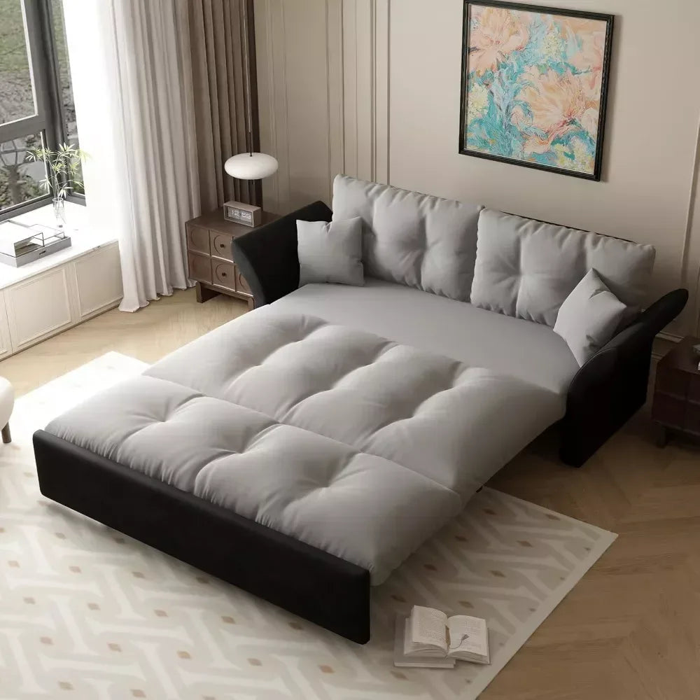 74.8” Velvet Queen Sleeper Sofa Bed with Pull-Out & Storage – Convertible Futon Couch - DSARD - DSARD