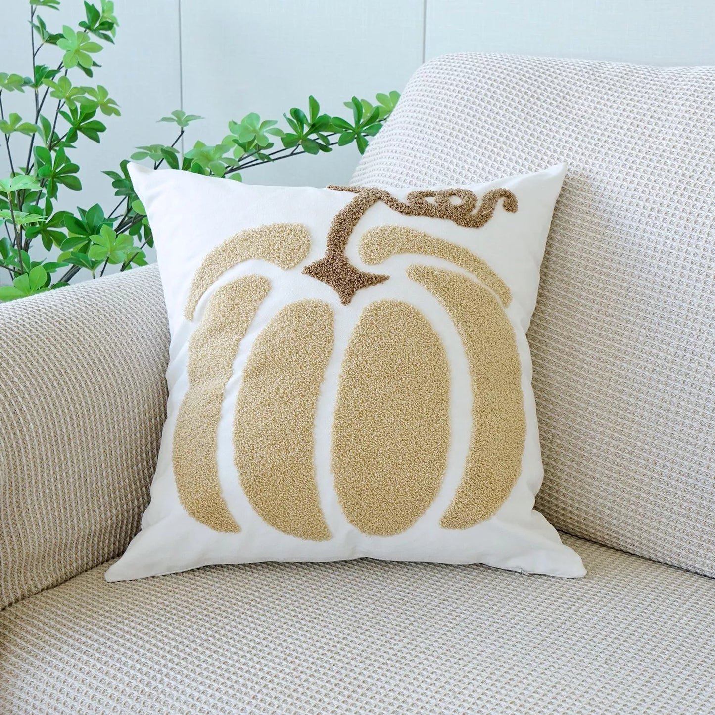 Embroidered Pumpkin Cotton Pillow Cover – 18x18in Autumn Cushion Case