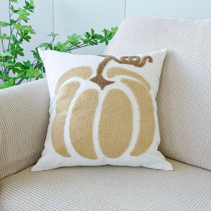 Embroidered Pumpkin Cotton Pillow Cover – 18x18in Autumn Cushion Case