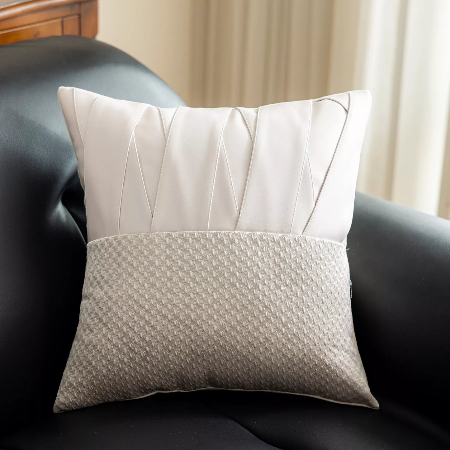 Luxury White Leather Plaid Throw Pillow Cover