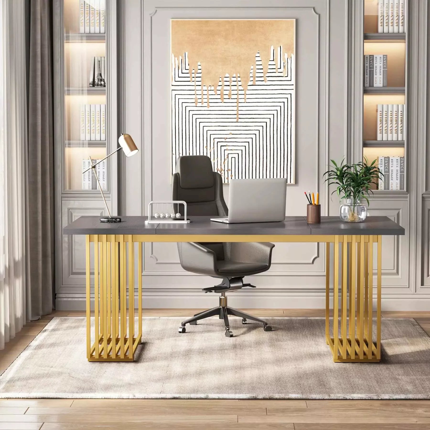 70″ Modern Executive Desk with Gold Metal Legs - DSARD - DSARD