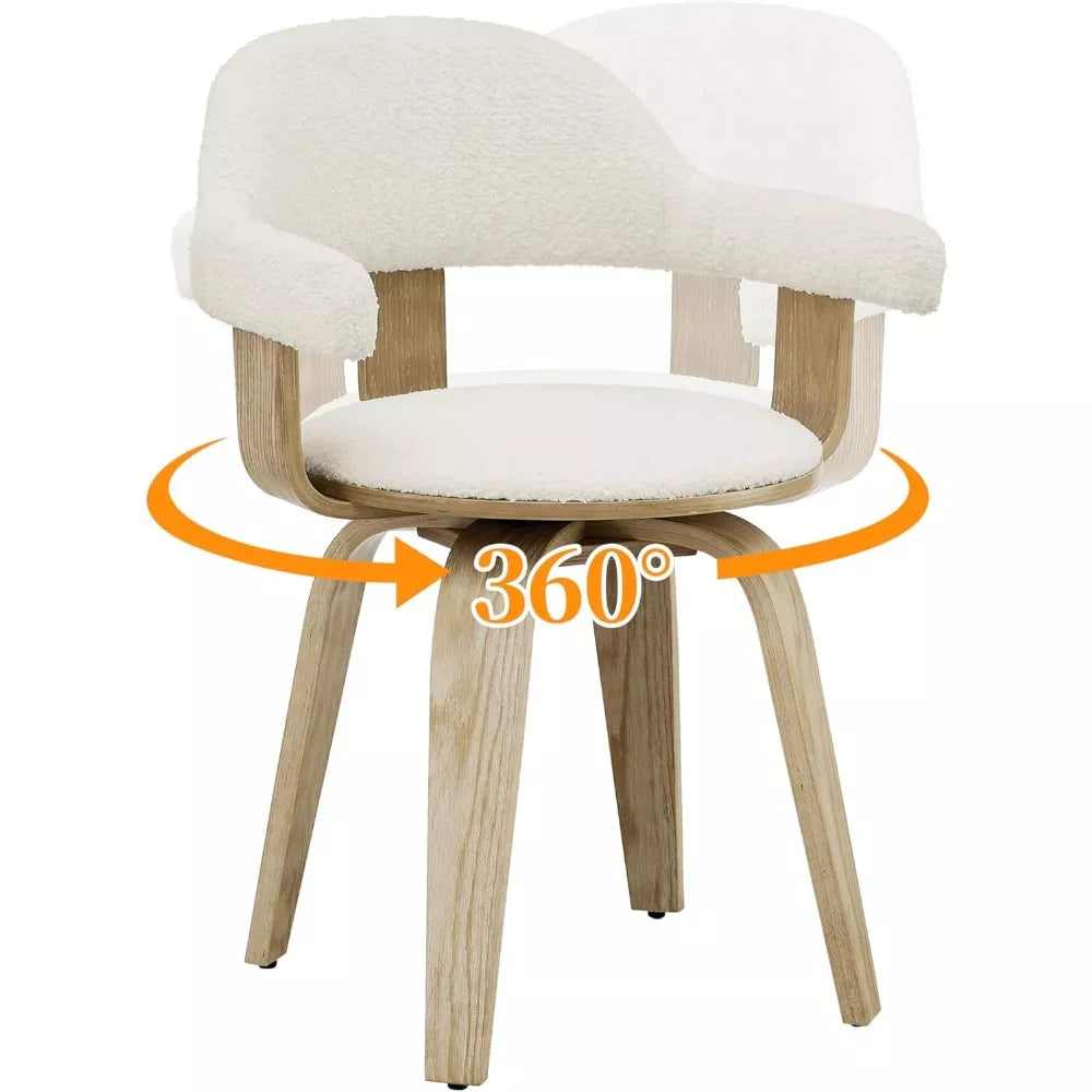Mid-Century Modern Swivel Desk Chair, Boucle Upholstered, No Wheels - DSARD