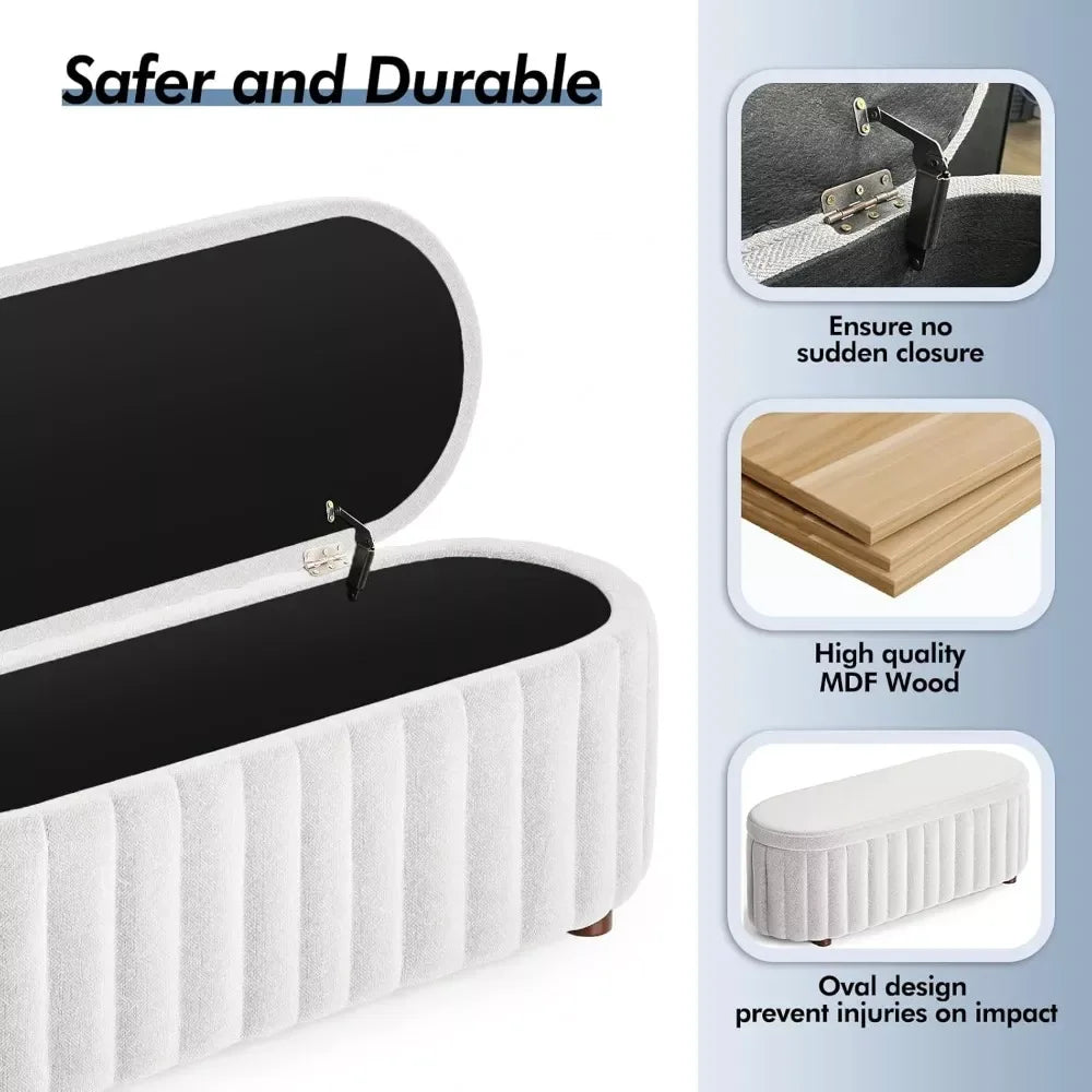 46-Inch Upholstered Storage Ottoman Bench with Safety Hinge – Large End of Bed Storage - DSARD - DSARD