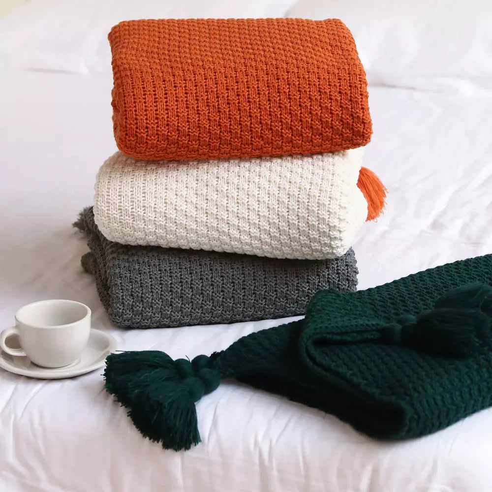Dark Green Knit Cashmere-Feel Shawl & Oversized Throw Blanket - DSARD
