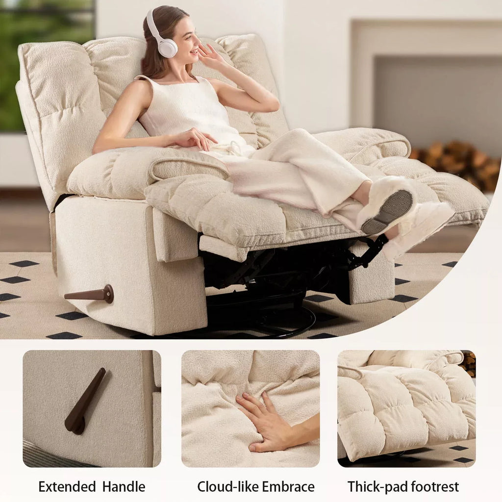 Oversized Manual Rocker Recliner Chair – Extra Wide Swivel Recliner with Soft Fabric - DSARD