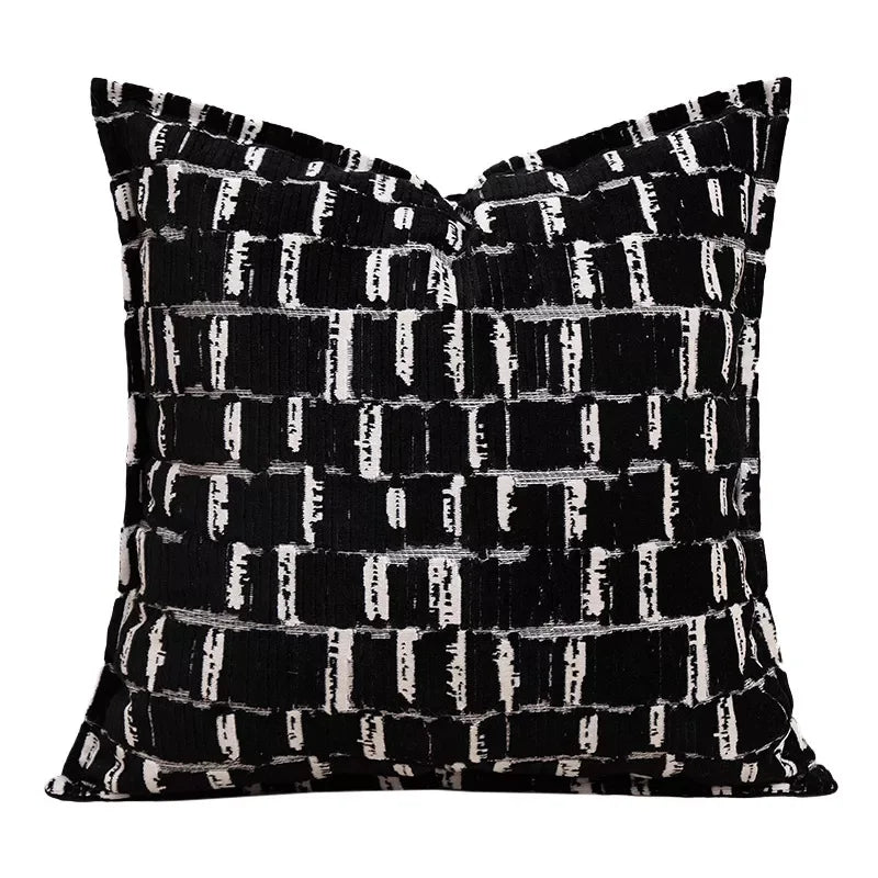 Black and White Plaid Plush Cushion Cover 18x18in Decorative Pillow Case - DSARD