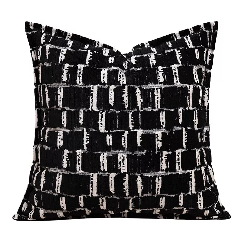 Black and White Plaid Plush Cushion Cover 18x18in Decorative Pillow Case