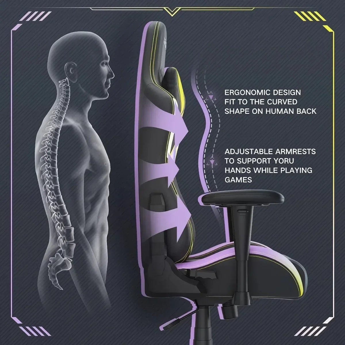 Ergonomic Gaming Chair with Adjustable Armrest and Lumbar Support - DSARD - DSARD