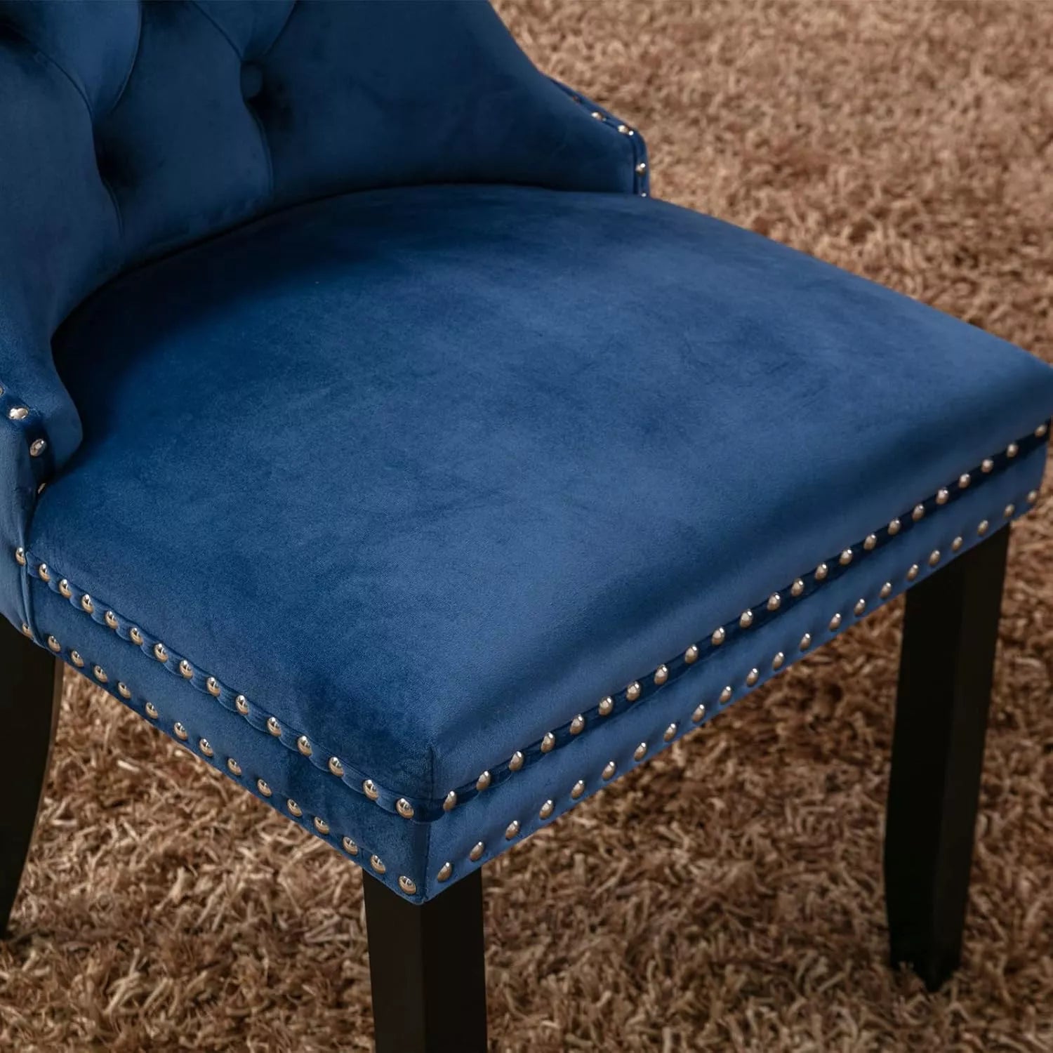 Upholstered Dining Chairs Set of 2 with Nailhead Trim & Solid Wood Legs - DSARD