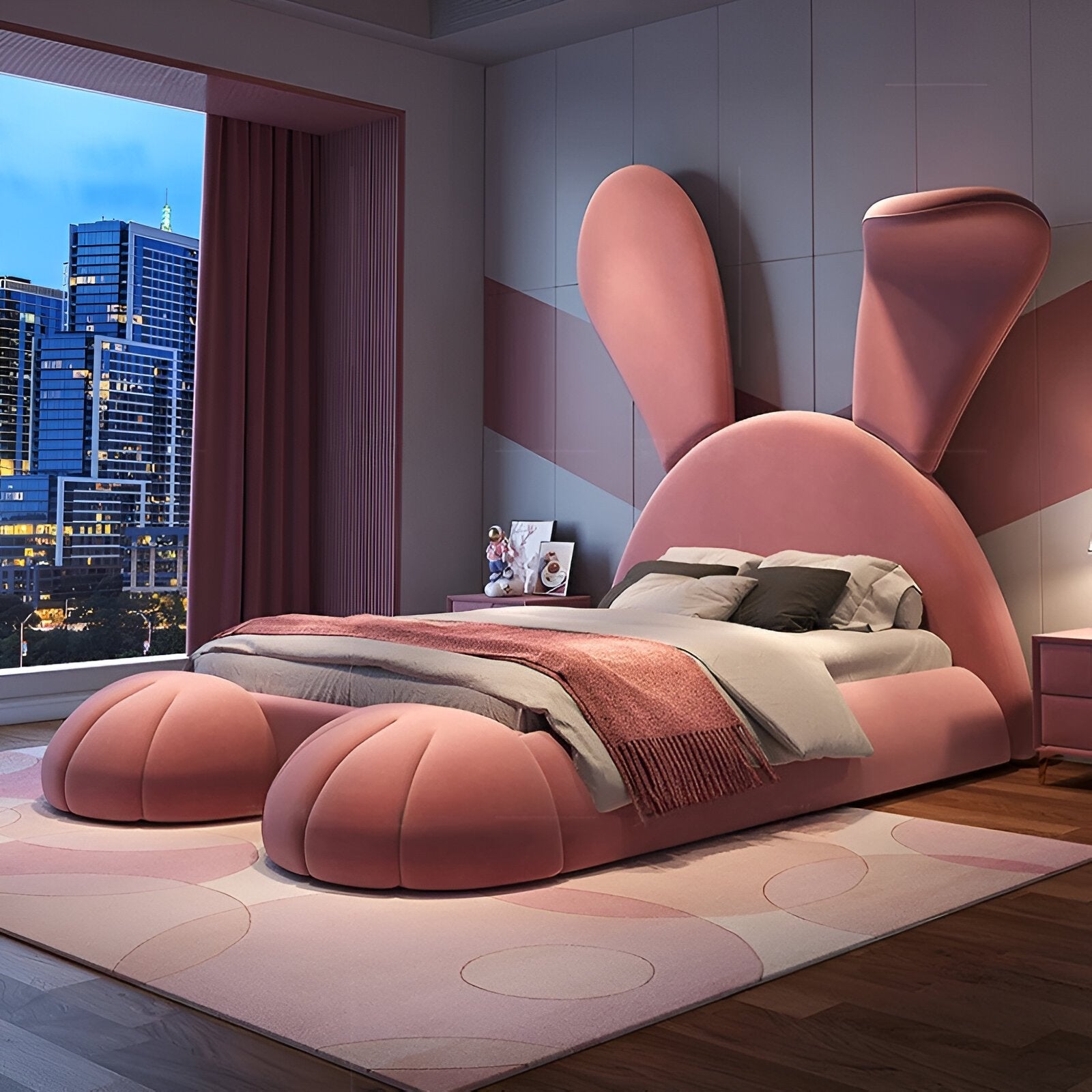 Luxury Rabbit Children’s Bed – Bunny Shaped Kids Bed with LED Lights, Velvet Upholstery & Custom Design