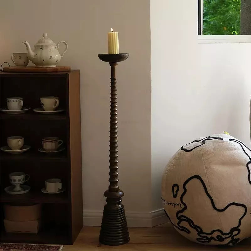 Retro Floor-Standing Solid Wood Candle Holders