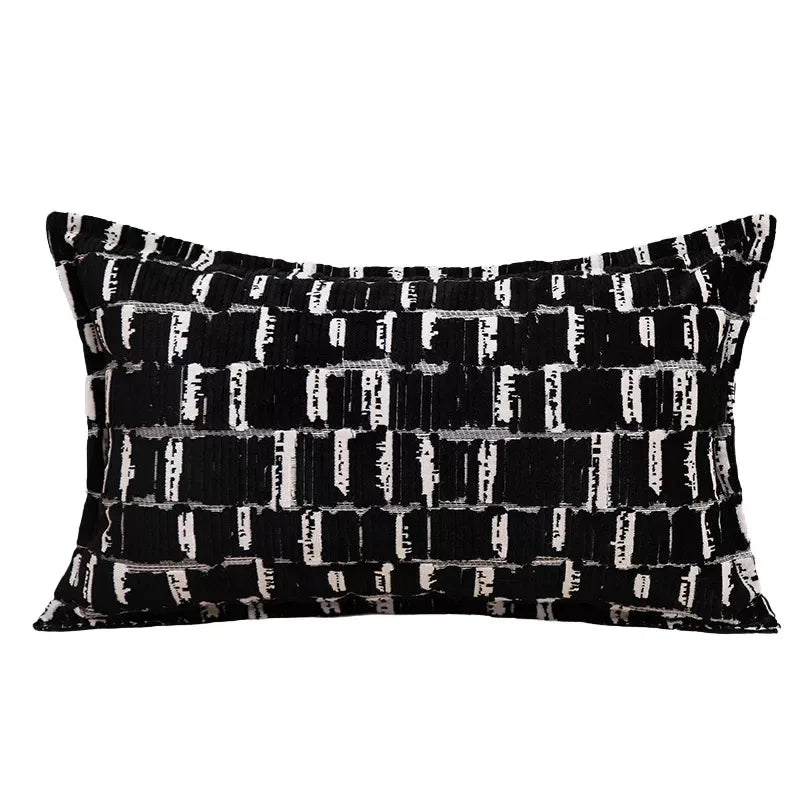Black and White Plaid Plush Cushion Cover 18x18in Decorative Pillow Case - DSARD