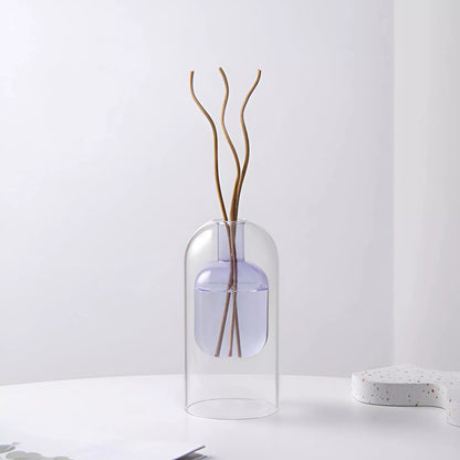 Elegant Double Glass Hydroponic Vase – Minimalist Tabletop Décor