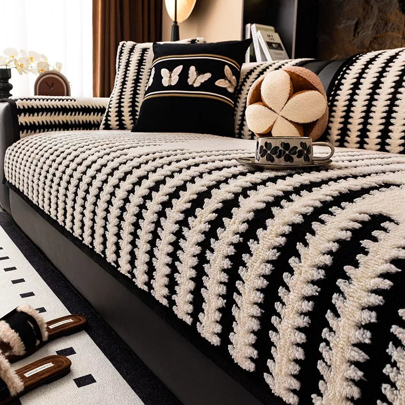 Geometric Jacquard Thick Fleece Sofa Cover