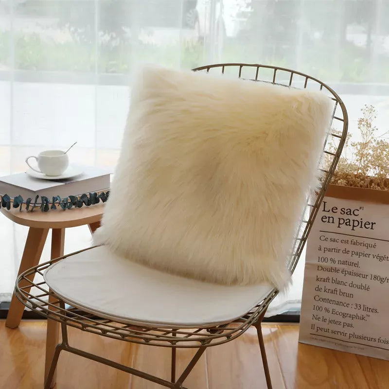 Fluffy White Plush Cushion Cover