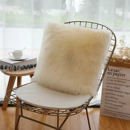 Fluffy White Plush Cushion Cover