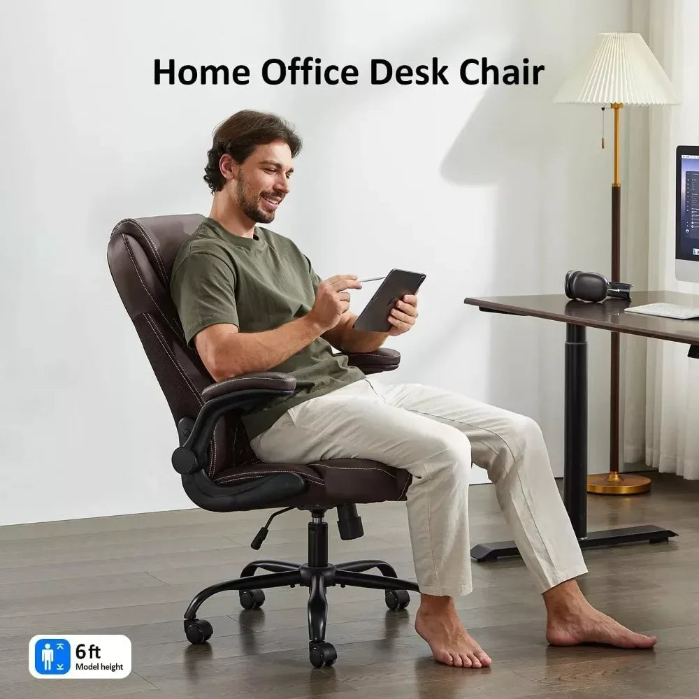 Ergonomic Leather Office Chair with Flip-Up Arms - DSARD - DSARD