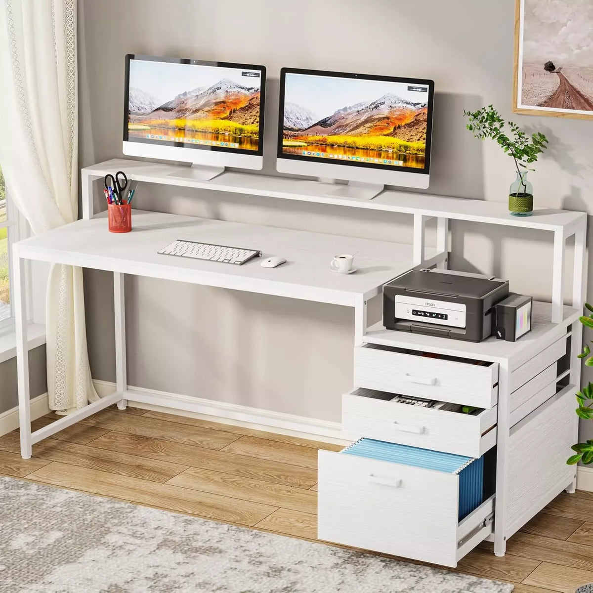 63-Inch Ergonomic Computer Desk with File Drawer and Monitor Stand - DSARD - DSARD