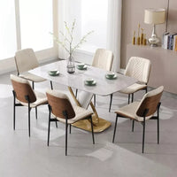 Dining Chairs Set of 6, PU Leather Armless Kitchen Chairs, Modern Walnut Style with Metal Legs - DSARD - DSARD