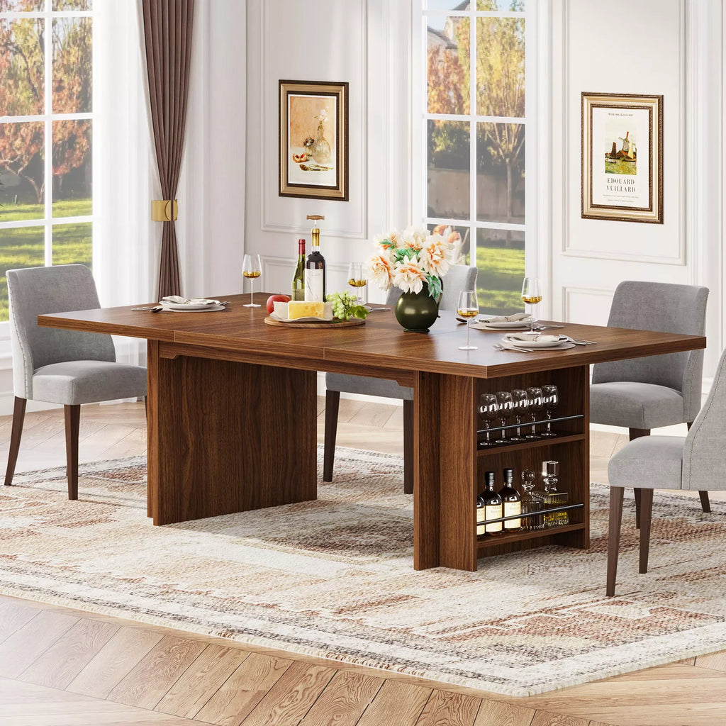 63″ Rectangular Dining Table for 6-8 with Storage Shelves, Industrial Wood Design - DSARD - DSARD