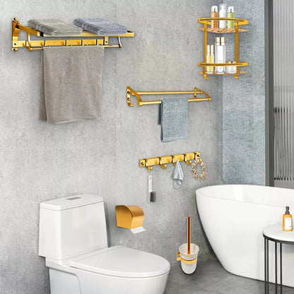 Gold Space Aluminum Bathroom Accessories Set with Towel Bar & Shelf
