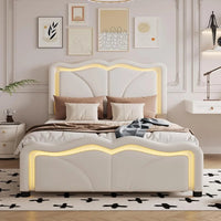 Twin Size Platform Bed with LED Light Strips and Adjustable Headboard - DSARD