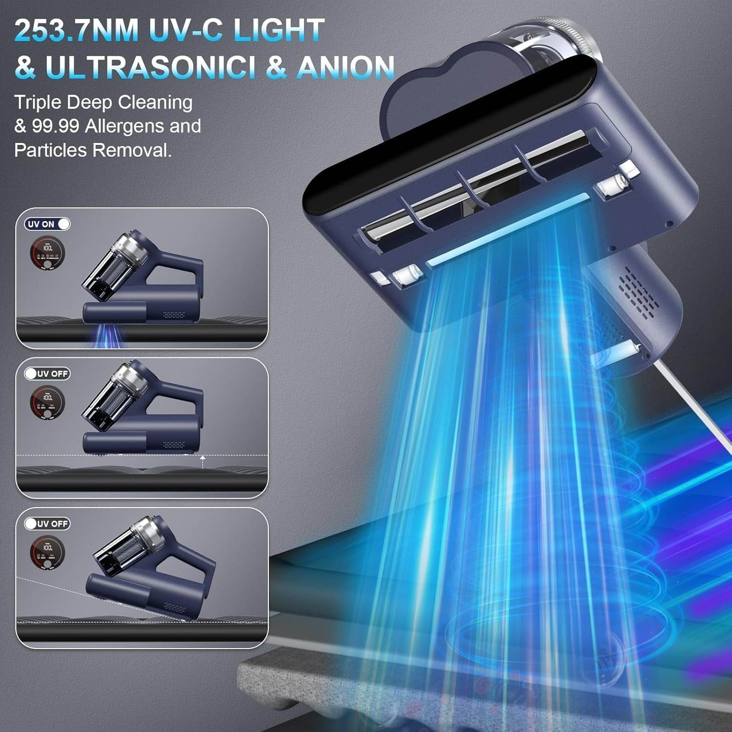 Mattress Vacuum Cleaner with UV-C Light, Strong Suction & HEPA Filter