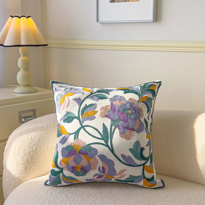 Floral Embroidered Cotton Pillow Cover 18×18 Inch – Cozy Decorative Cushion Case