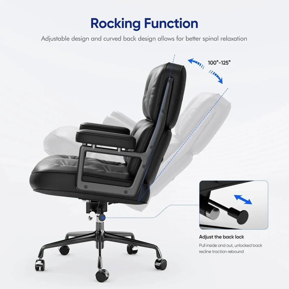 Classic Mid-Back Padded Genuine Leather Office Chair with Armrest - DSARD - DSARD