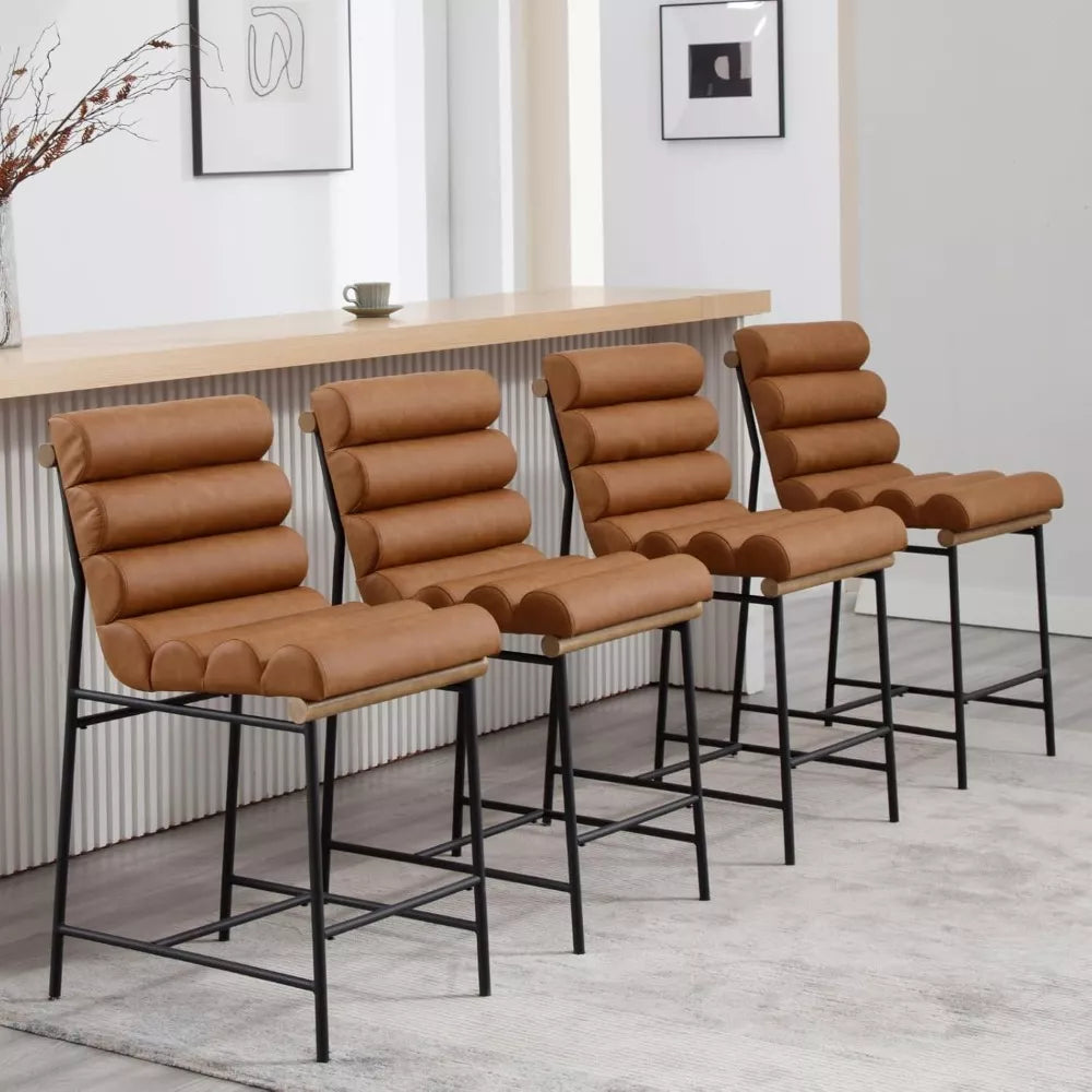 Tufted Counter Height Bar Stools with PU Leather & Footrest – Set of 2 - DSARD