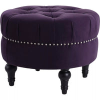 Lux Tufted Round Ottoman with Nailhead Trim, Purple Velvet, 25-Inch - DSARD
