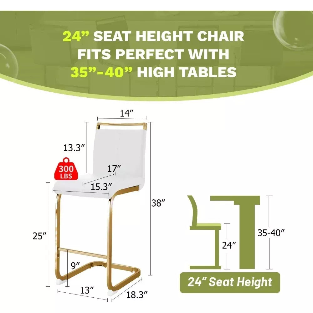 Gold Counter Height Bar Stools Set of 4 with Back, 24″ Kitchen Island Chairs - DSARD