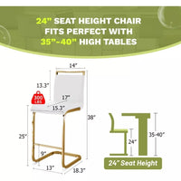 Gold Counter Height Bar Stools Set of 4 with Back, 24″ Kitchen Island Chairs - DSARD