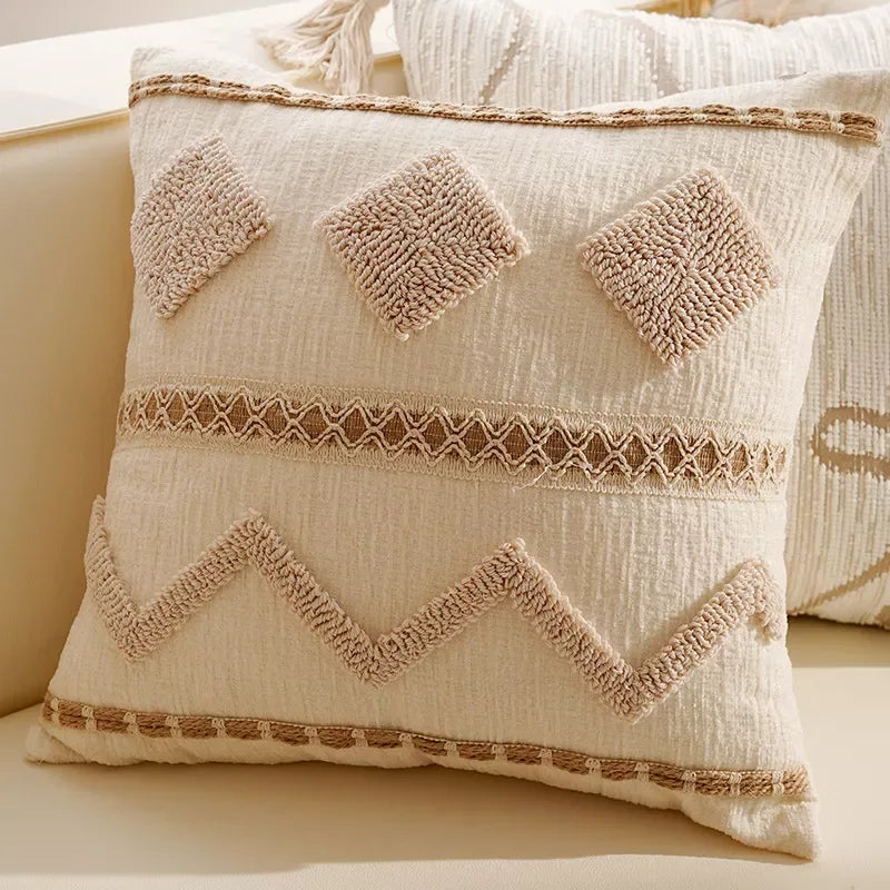 Cream Tassel Throw Pillow Cover 12×20/18×18 Inch – Boho Decorative Cushion - DSARD