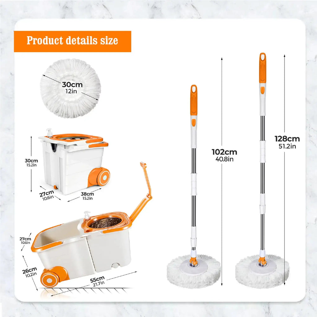 Spin Mop and Bucket System with 4 Microfiber Pads – Efficient Floor Cleaning Set