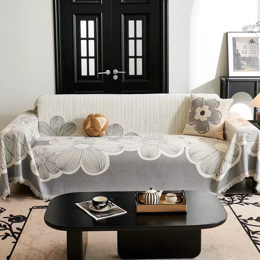 Four Seasons Chenille Sofa Blanket – Nordic Floral Non-Slip Throw