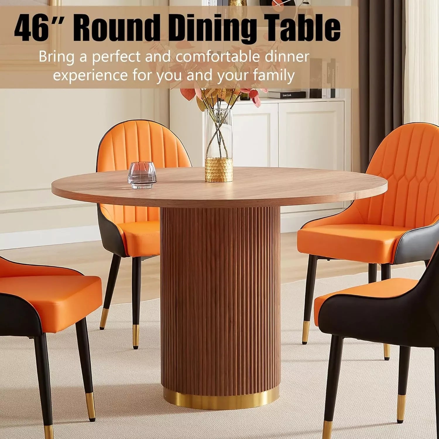 46″ Round Modern Farmhouse Dining Table for 4-6 with Ripple Base - DSARD - DSARD