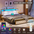 Luxurious King Size Upholstered Platform Bed with LED Headboard and Storage Features - DSARD