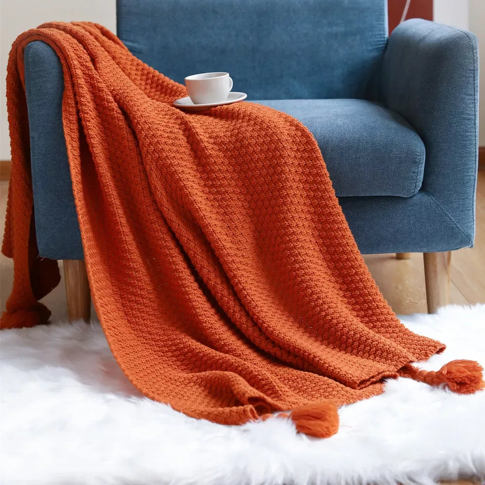 Dark Green Knit Cashmere-Feel Shawl & Oversized Throw Blanket - DSARD