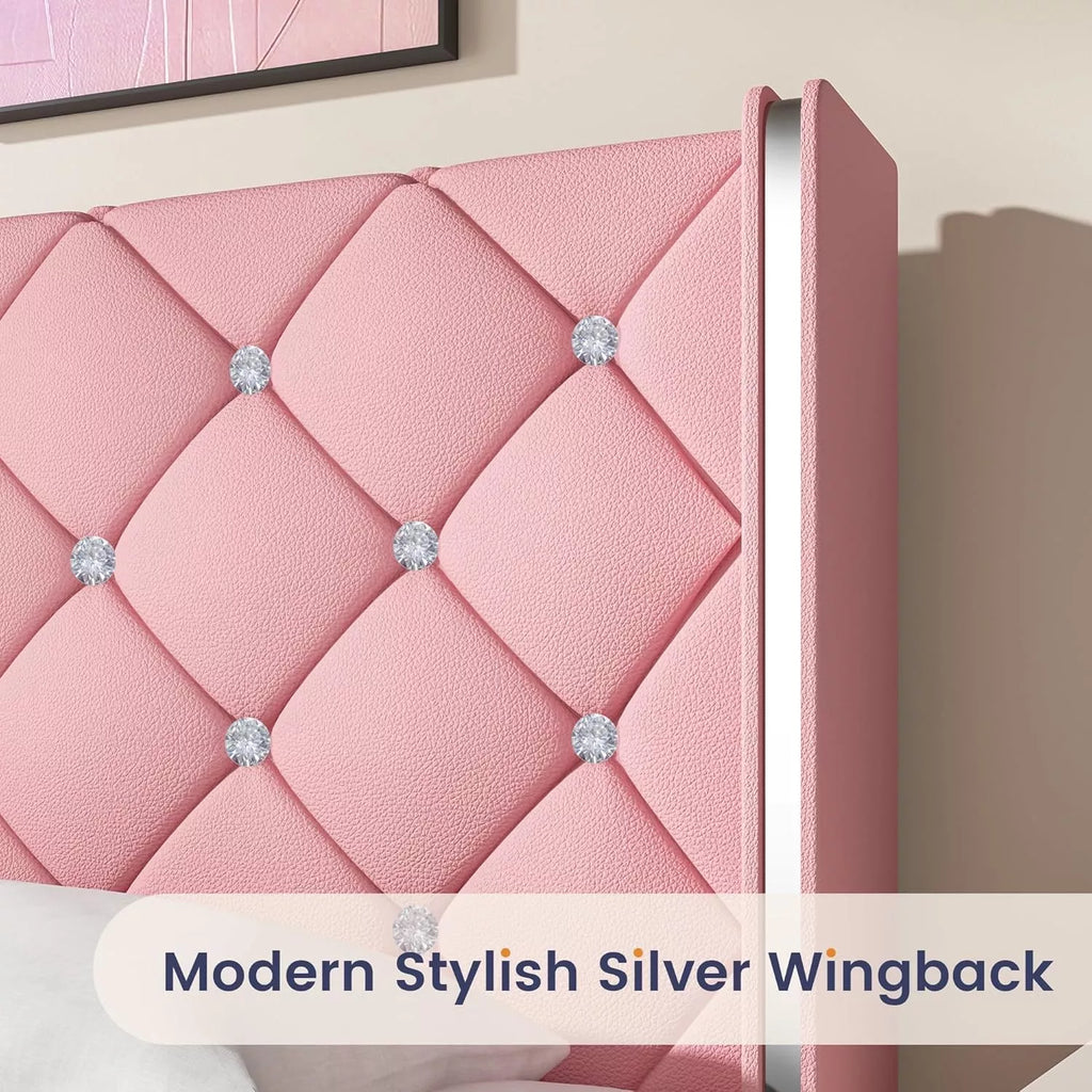 Queen Upholstered Bed Frame with Diamond Tufted Headboard